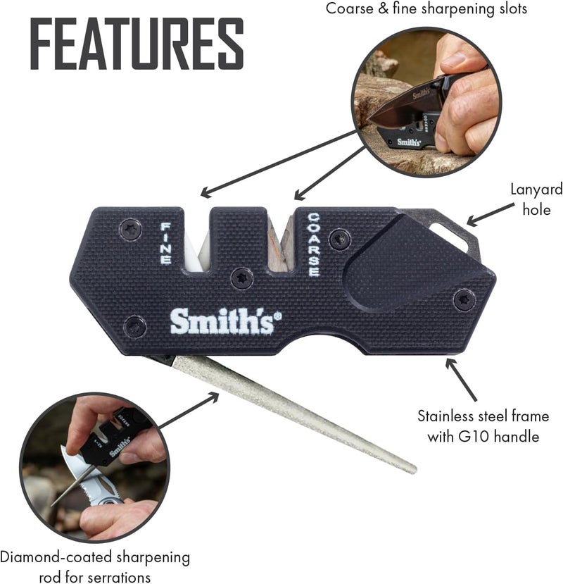 Smiths Smith’s Pocket Pal Tactical Knife Sharpener - 2 Stage Sharpener & Diamond Sharpening Rod - Pocket Clip - Outdoor Hunting Knife & Hook Sharpener - Compact & Lightweight - Image 3